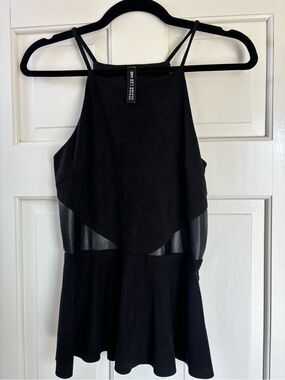 Design Lab I Lord & Taylor Black Halter Top with Faux Leather Insets
